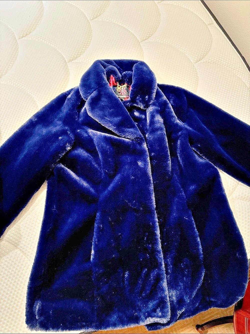 Isaac Mizrahi Live! Floral Faux Fur Coat Blue & Red XL